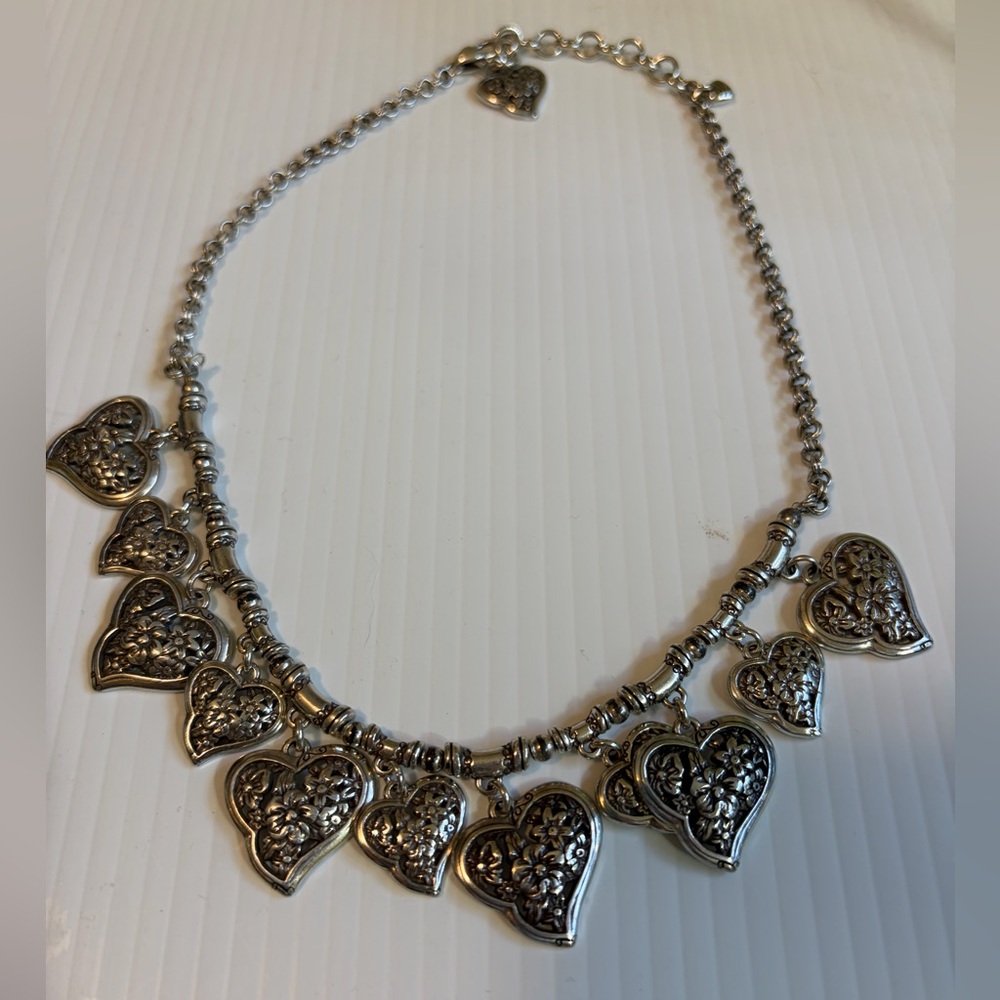 Brighton Silver-Tone Floral Heart Charm Necklace